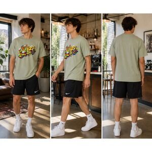 Nike Graphic Tee Mens Size M Sage Green Trippy Psychedelic Logo Tee Shirt